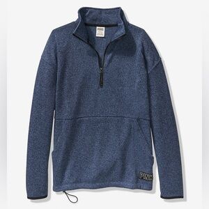VS PINK Quarter Zip Pullover Sweatshirt Size Small Blue Fleece Mock Neck Sweater